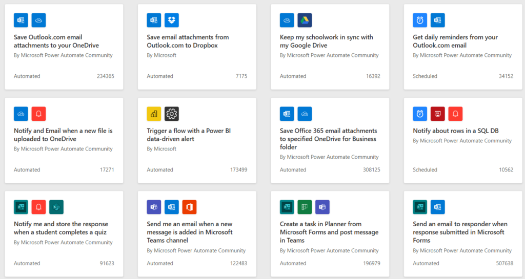 Power Automate Prebuilt Templates